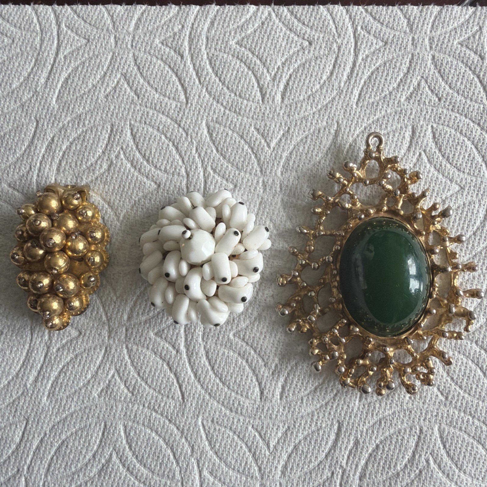 Rare Vintage White Milk Glass Brooch Pendent & Shoes Clip Costume 1930's Era #3